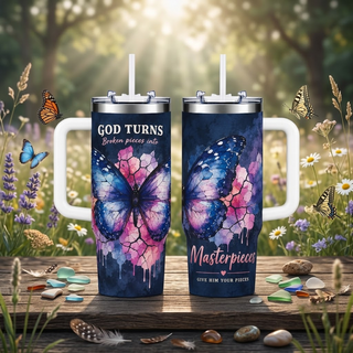 God Turns Broken Pieces Into Masterpieces 40oz Top Tumbler