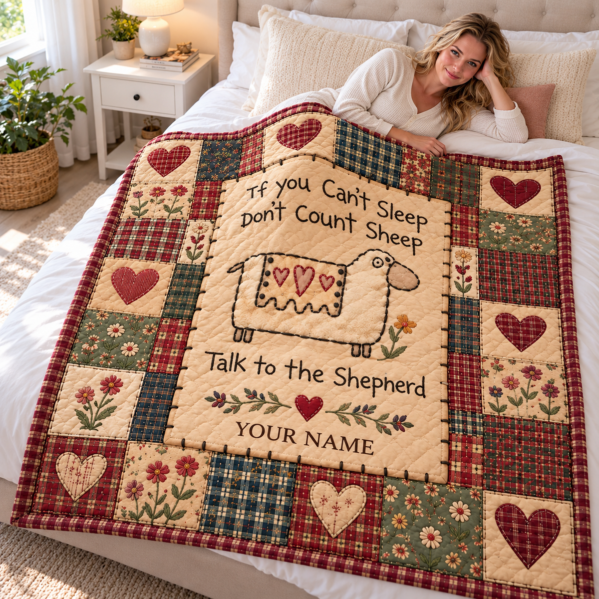 Country Sheep Heart Patchwork Personalized Quilt