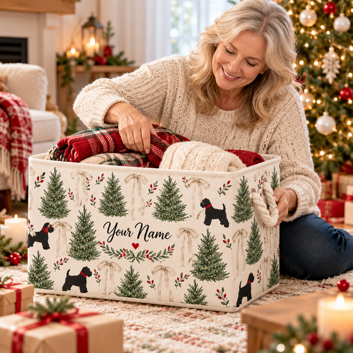 Black Dog Pine Bow Personalized Storage Basket
