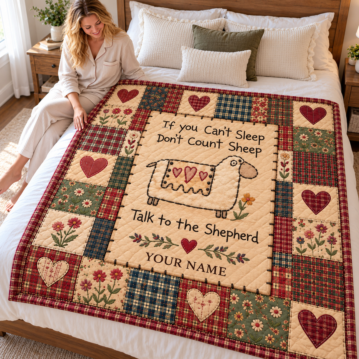Country Sheep Heart Patchwork Personalized Quilt