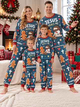 Jesus Heals Me Gingerbread Family Mixed Cotton Pajamas