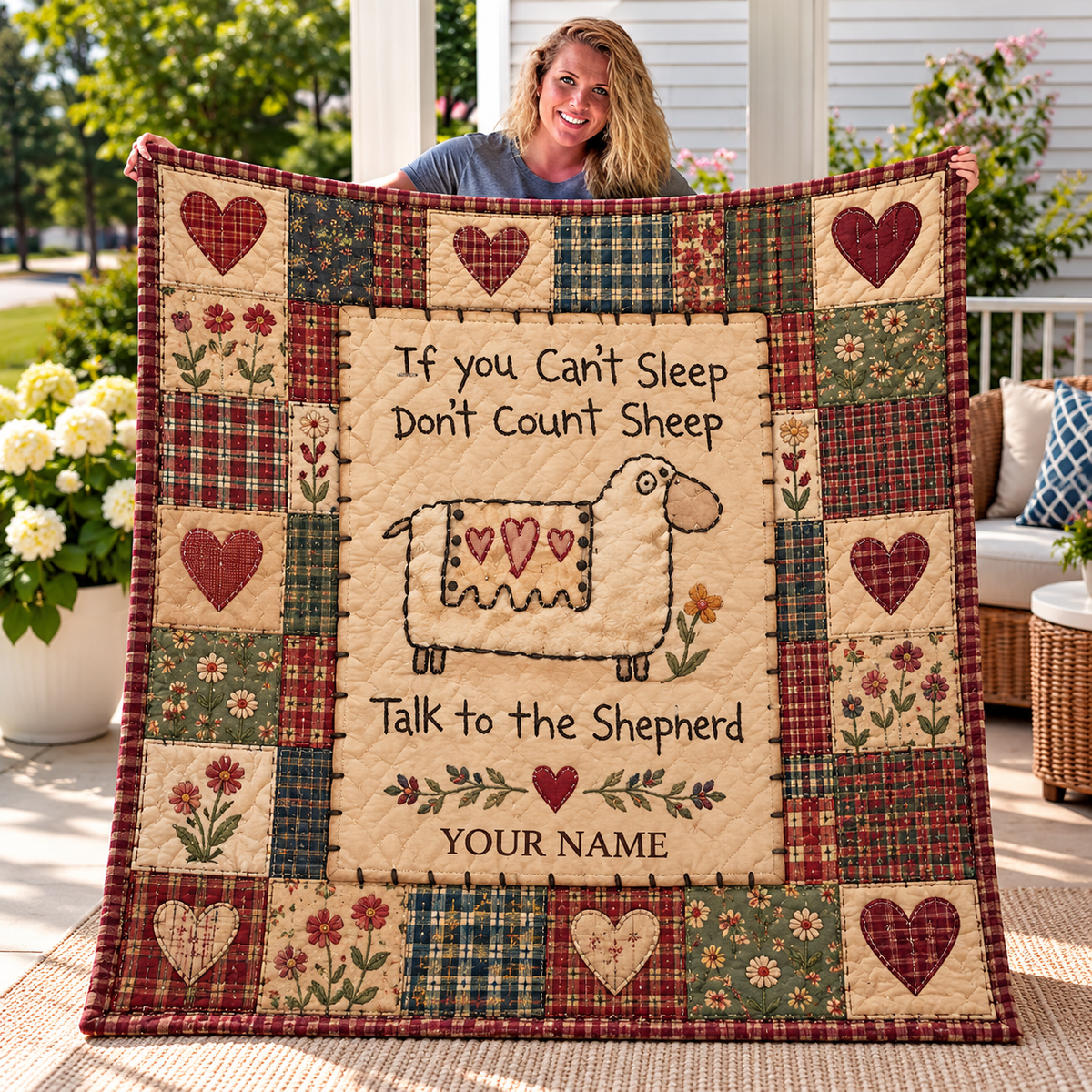 Country Sheep Heart Patchwork Personalized Quilt