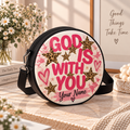 God Is With You Leopard Stars Personalized Leather Round Bag