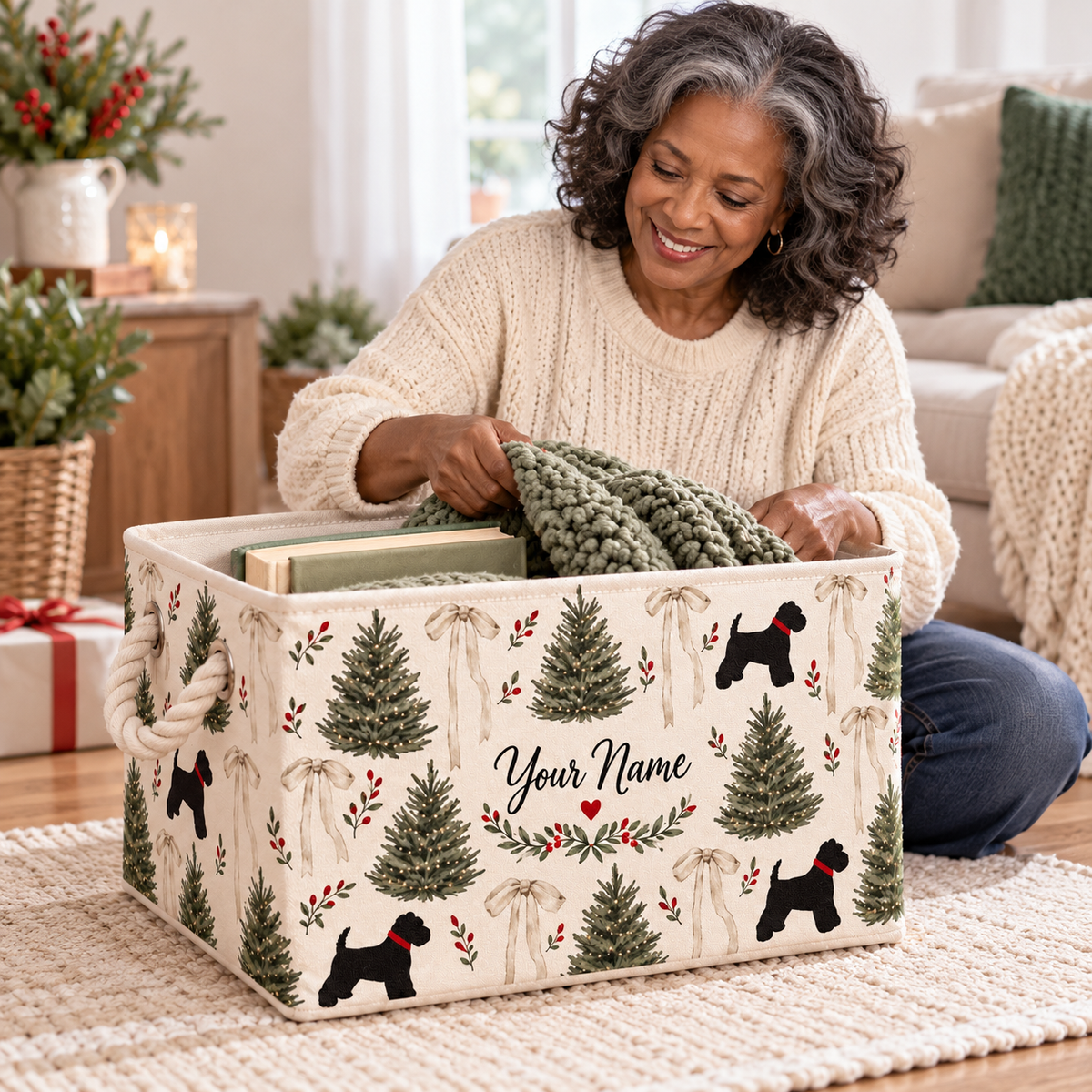 Black Dog Pine Bow Personalized Storage Basket