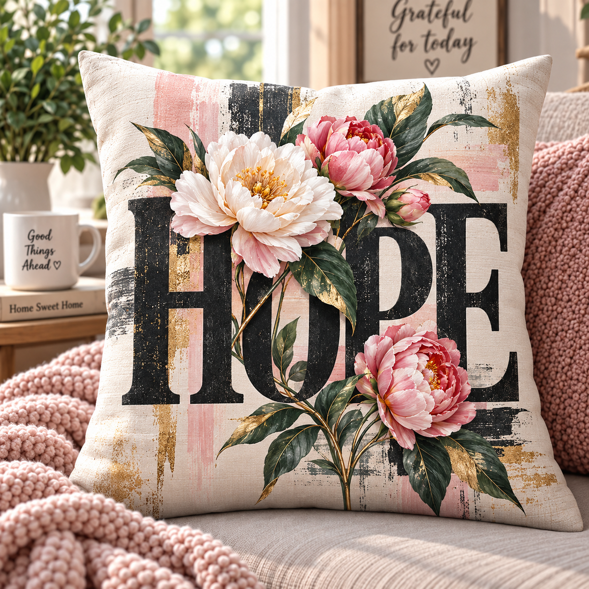Hope Peony Floral Pillow