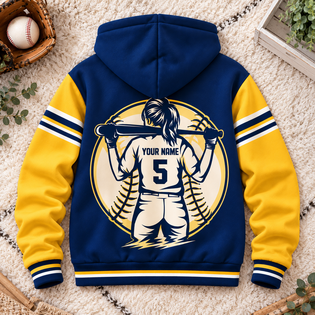 Softball Player Navy Gold Personalized Fleece Jacket