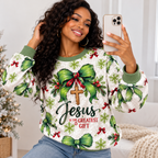 Green Bow Snowflake Waffle Sweatshirt