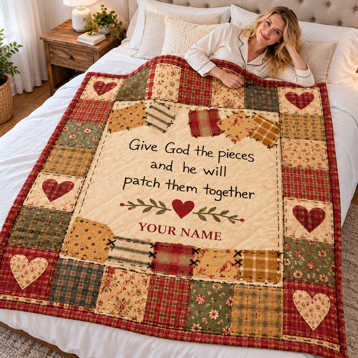 Rustic Heart Patchwork Personalized Quilt