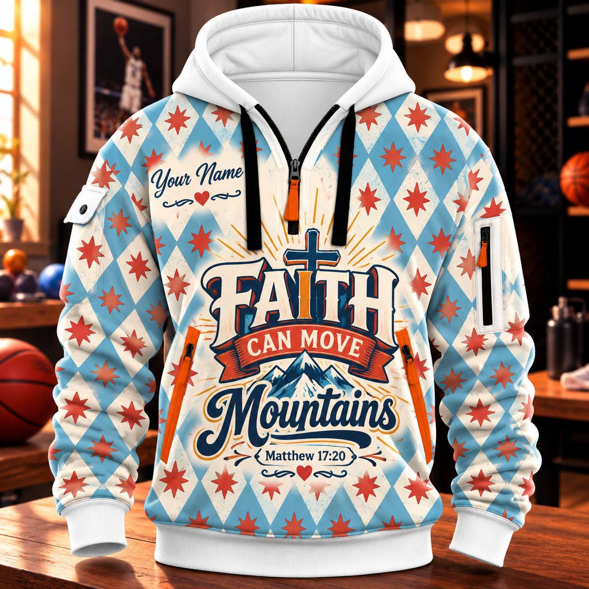 Retro Mountain Stars Personalized Half-Zip Hoodie