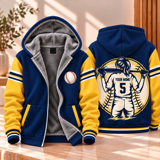 Softball Player Navy Gold Personalized Fleece Jacket