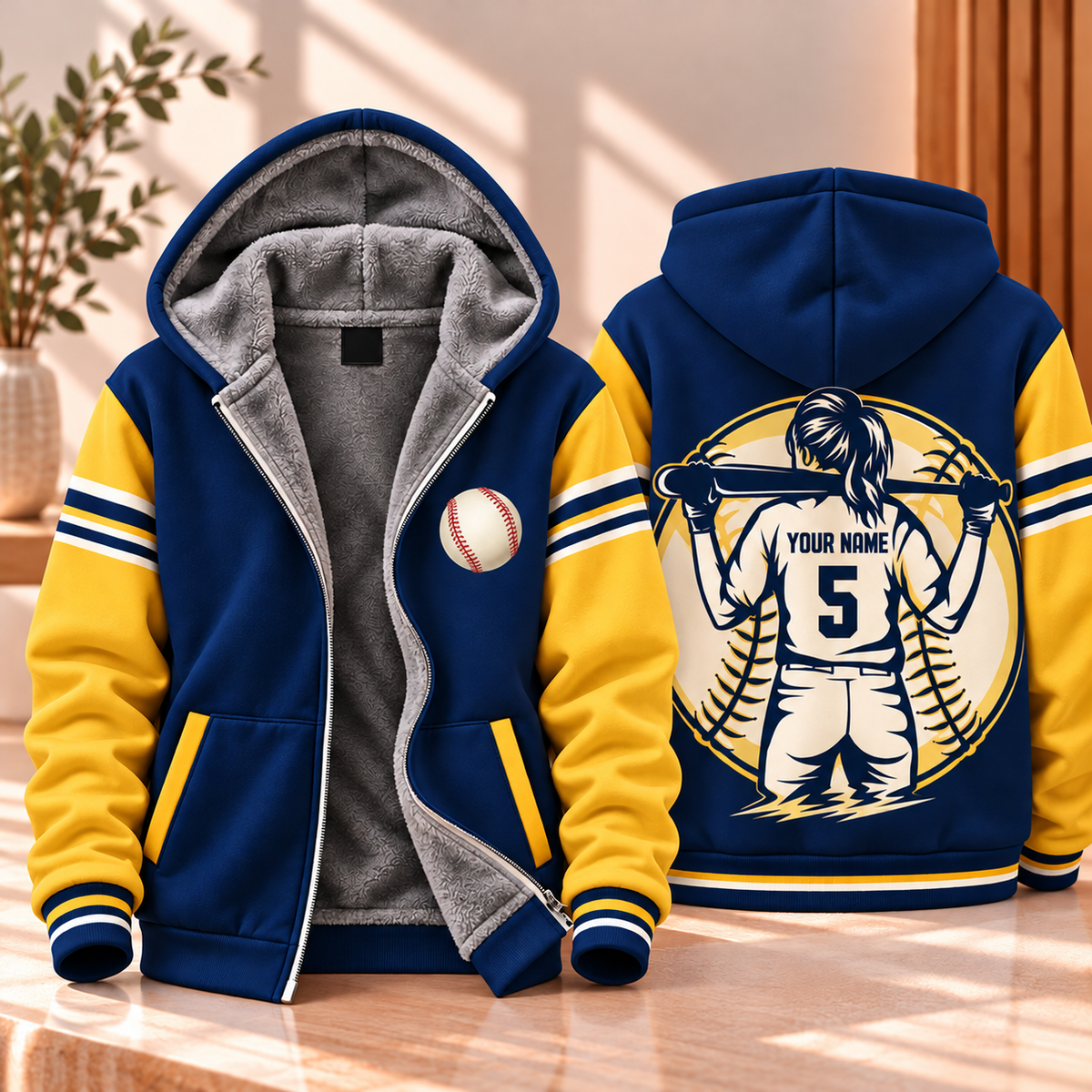 Softball Player Navy Gold Personalized Fleece Jacket