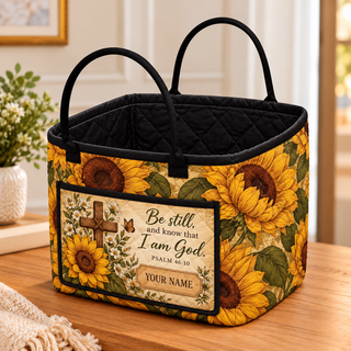 Vintage Sunflower Personalized Quilted Storage Basket