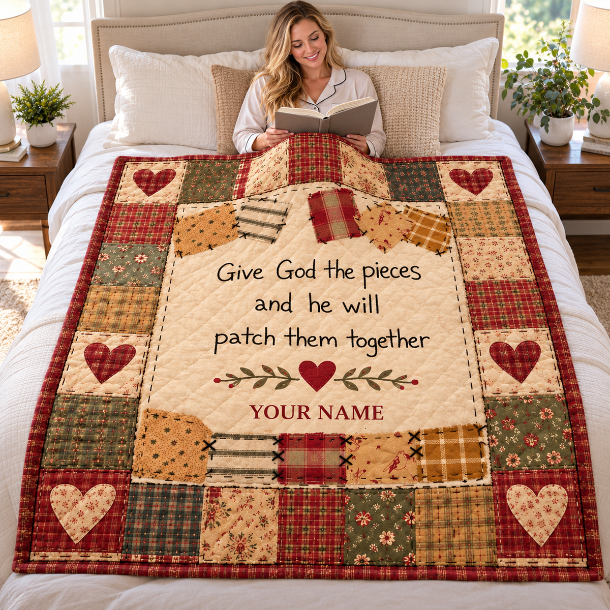 Rustic Heart Patchwork Personalized Quilt
