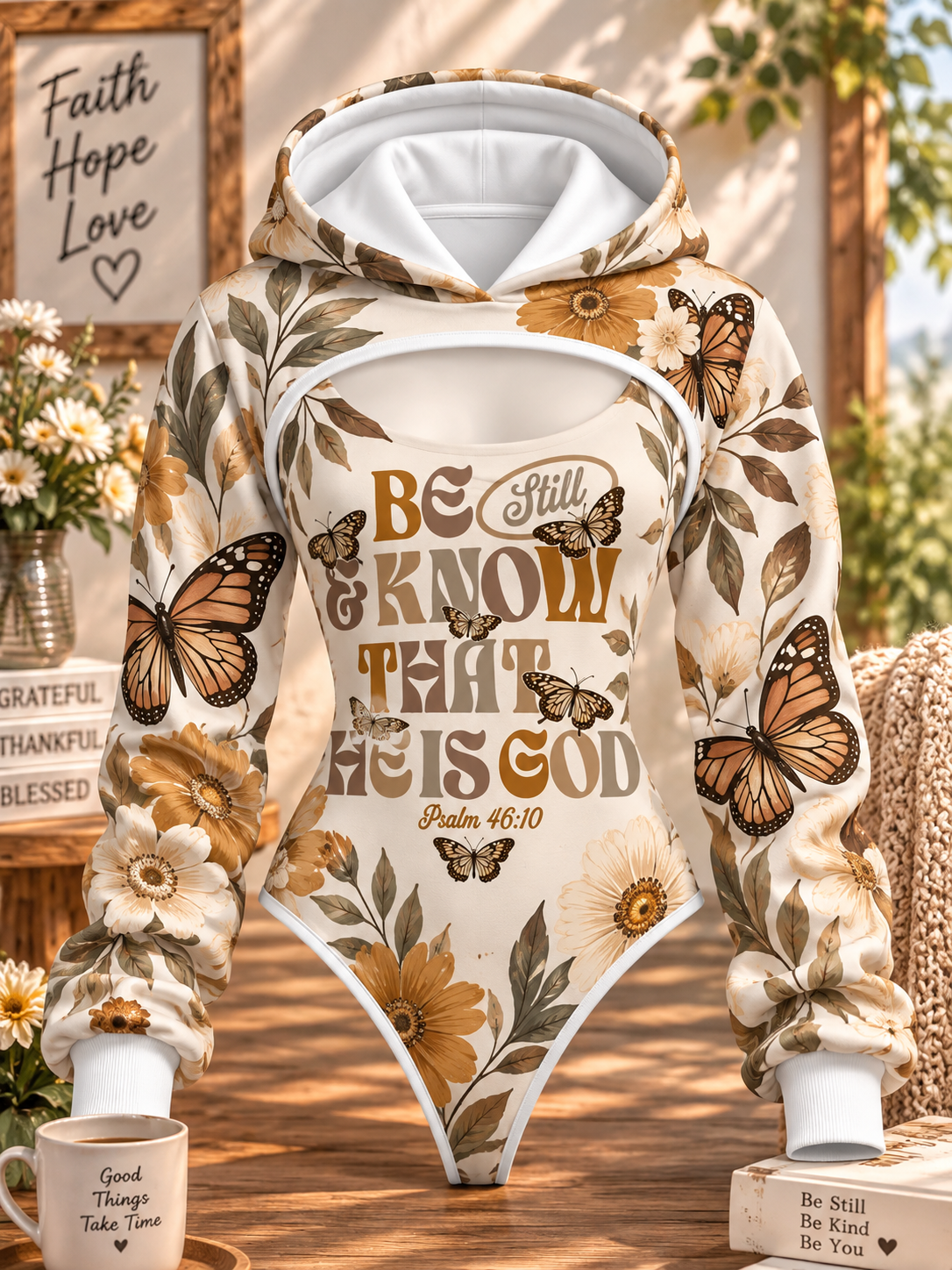 Be Still Autumn Monarch Hooded Jumpsuit