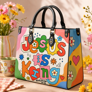 Jesus Is King Colorful Pop Art PU Leather Handbag