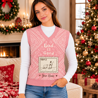 Pink Paisley Stamp Personalized Knitted V-Neck Vest