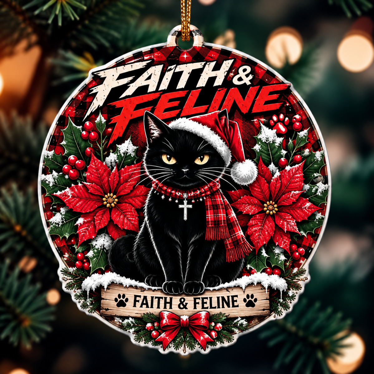 Faith And Feline Black Cat Christmas Ornament