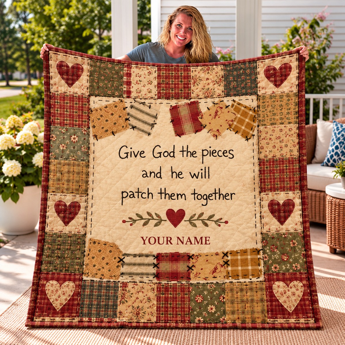 Rustic Heart Patchwork Personalized Quilt