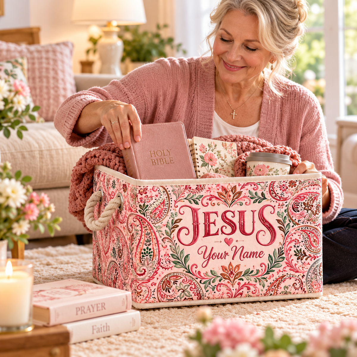 Pink Floral Paisley Personalized Storage Basket