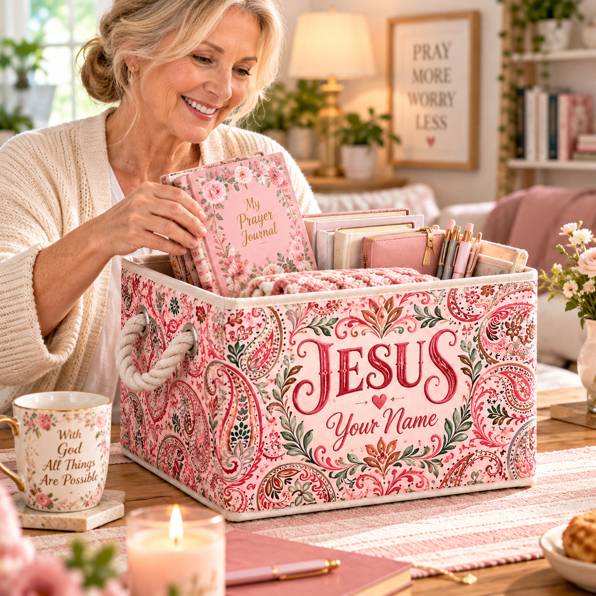 Pink Floral Paisley Personalized Storage Basket