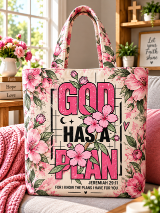 God Has a Plan Floral Tote Bag
