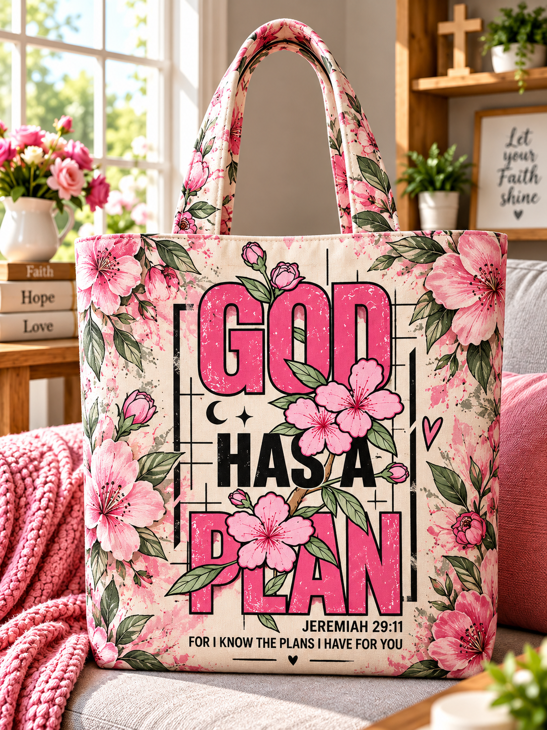 God Has a Plan Floral Tote Bag