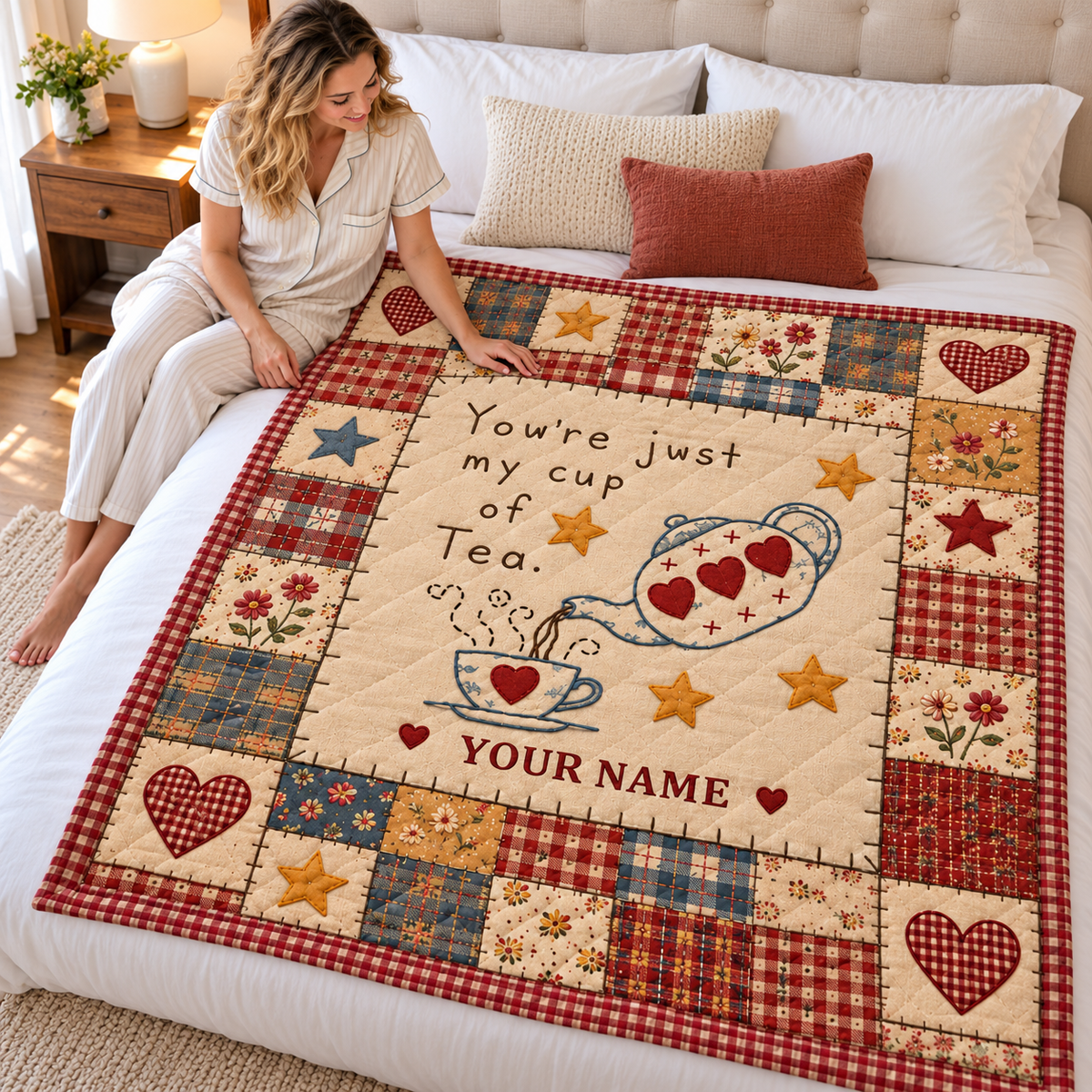 Teapot and Teacup Patchwork Personalized Quilt