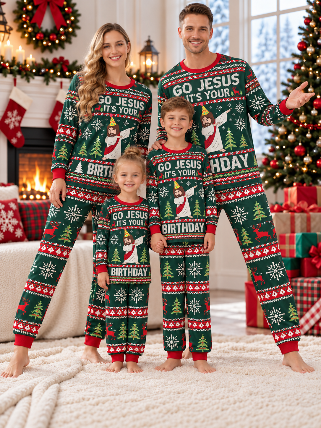 Go Jesus Its Your Birthday Dab Family Mixed Cotton Pajamas