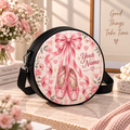 Pink Ballet Shoes Bow Personalized Leather Round Bag