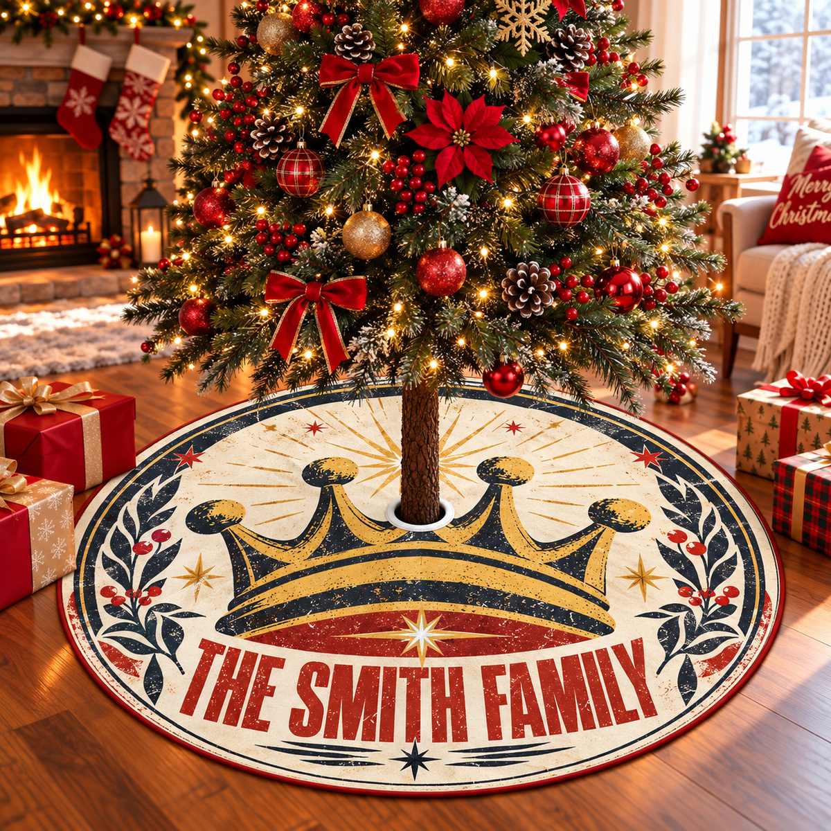 Vintage Crown Personalized Christmas Tree Skirt