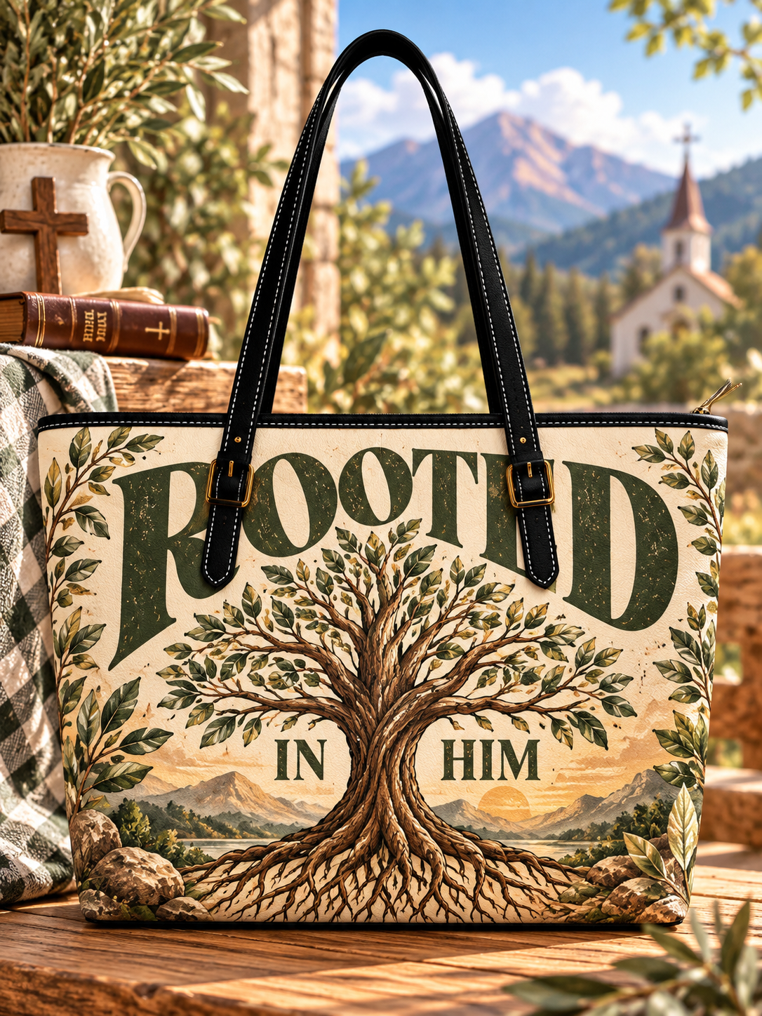 Rooted in Him Tree Saddle Bag