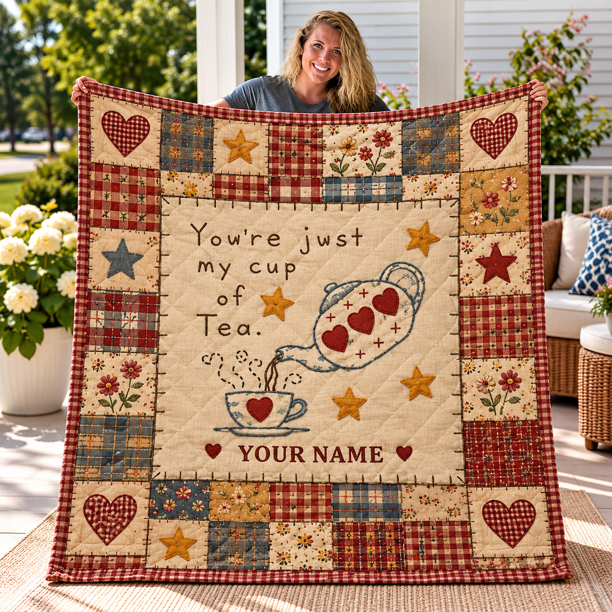 Teapot and Teacup Patchwork Personalized Quilt