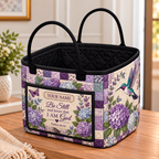 Purple Hydrangea Hummingbird Personalized Quilted Storage Basket