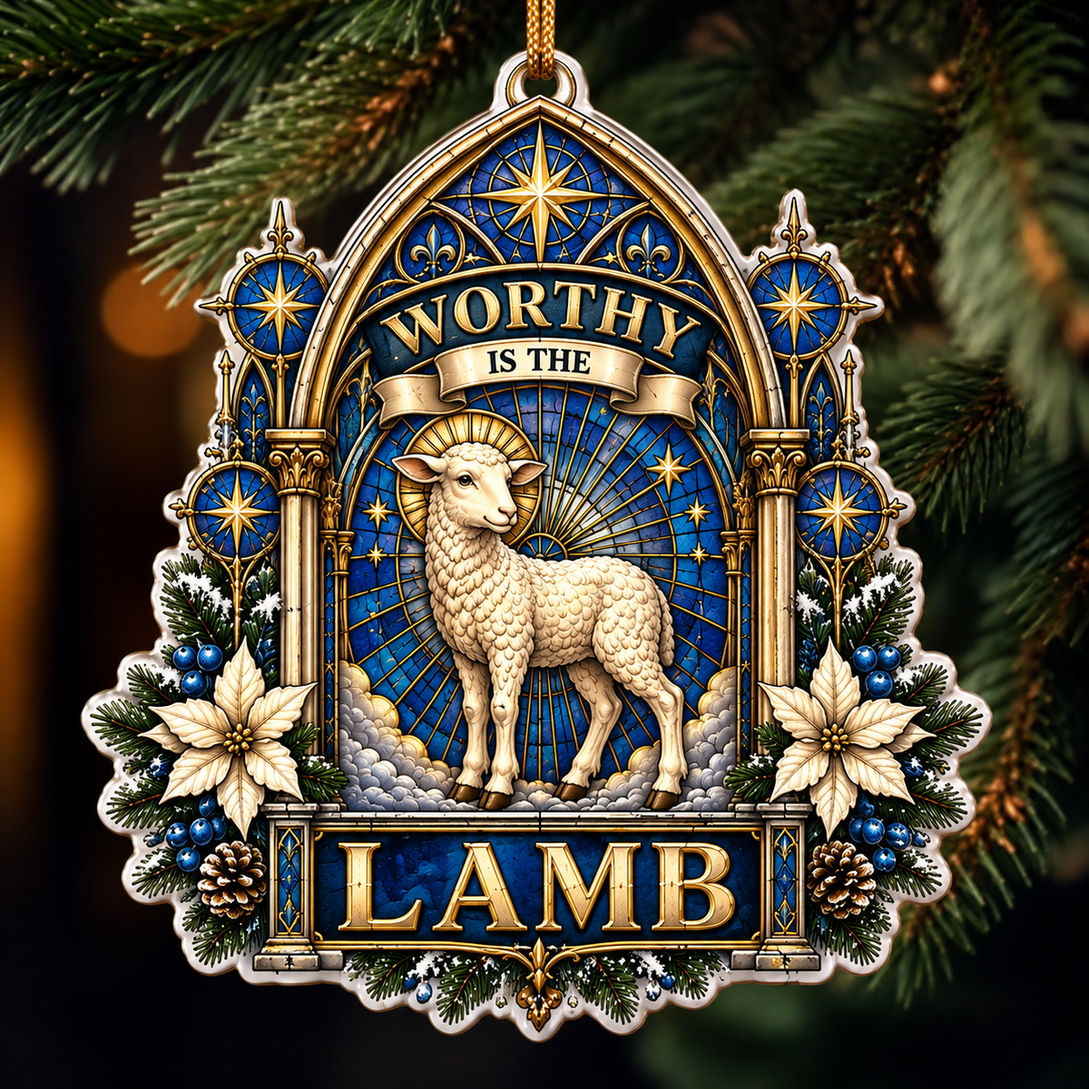 Worthy Is The Lamb Gothic Cathedral Stained Glass Ornament