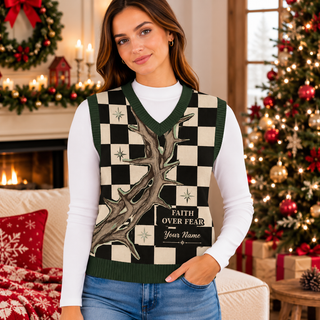 Checkerboard Branch Personalized Knitted V-Neck Vest