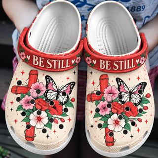 Be Still Floral Cross Butterfly Clogs Shoes