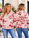 Pretty Girls Walk With God Cherry Bow Zip Hoodie