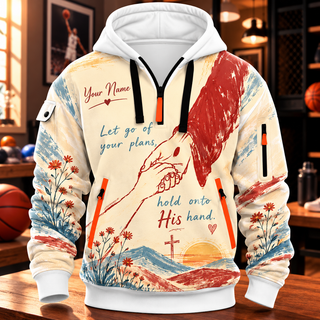 Sunset Holding Hands Personalized Half-Zip Hoodie