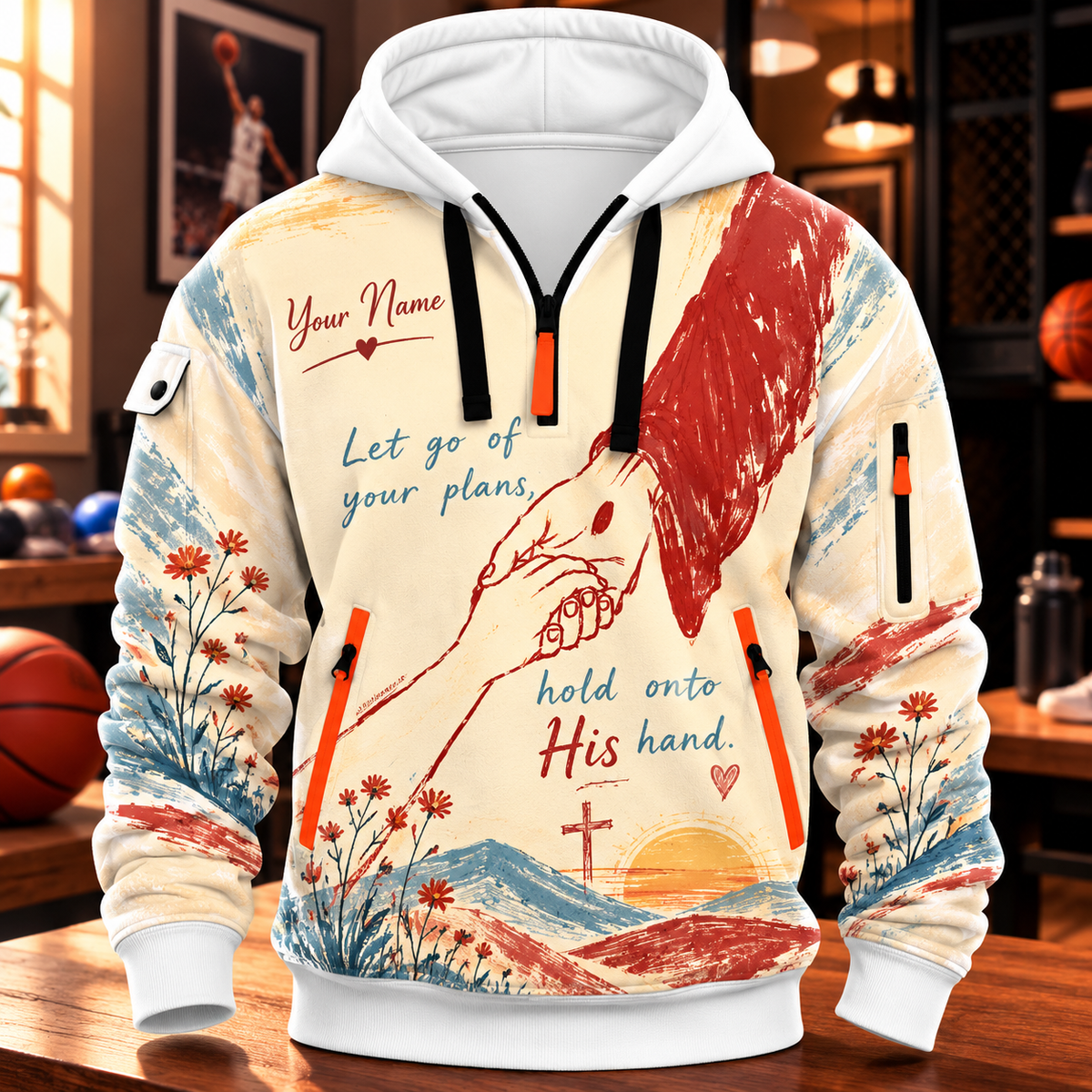 Sunset Holding Hands Personalized Half-Zip Hoodie
