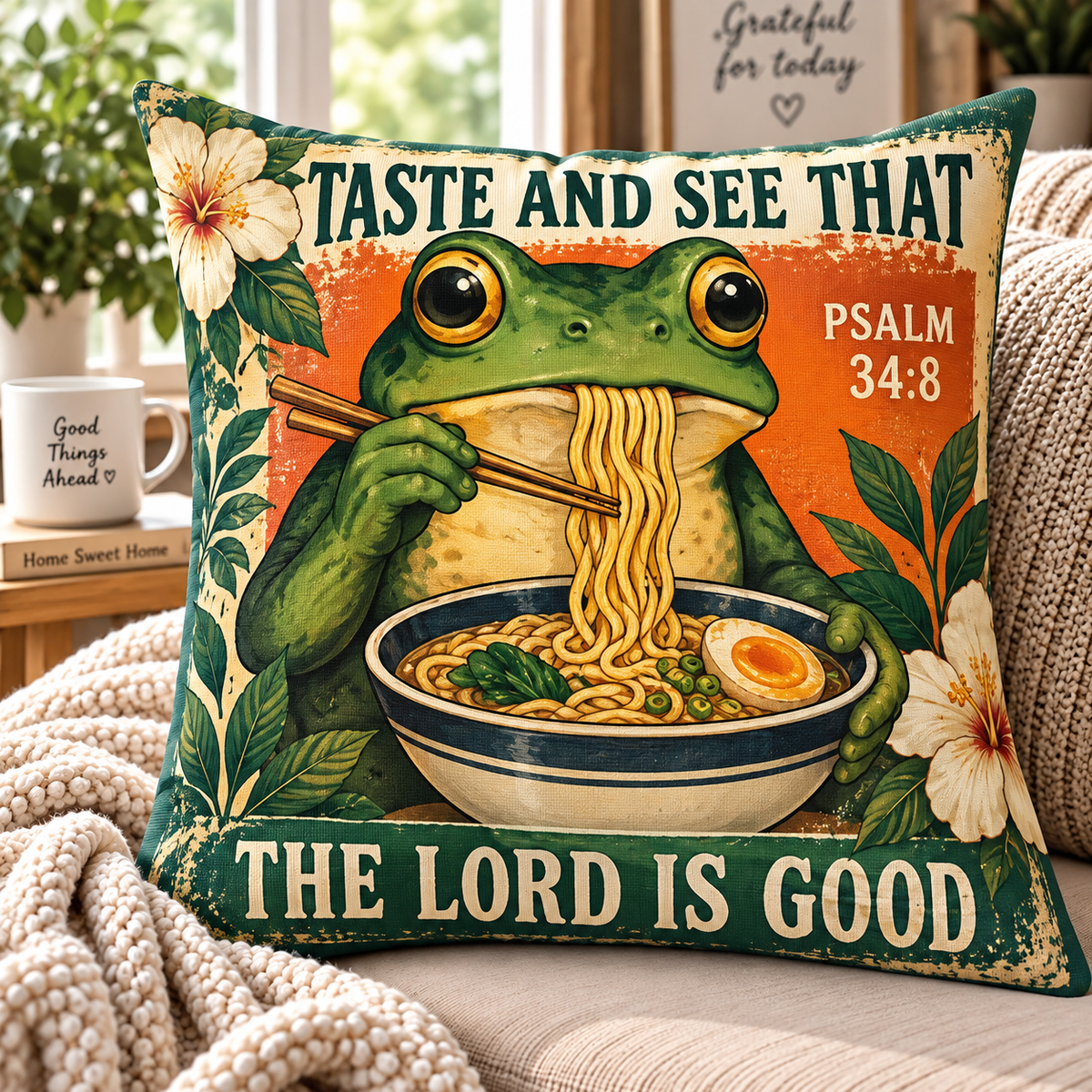 Taste And See That The Lord Is Good Frog Ramen Pillow