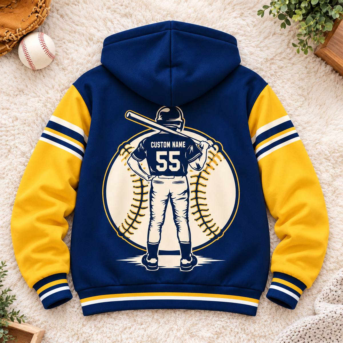 Baseball Player Navy Gold Personalized Fleece Jacket