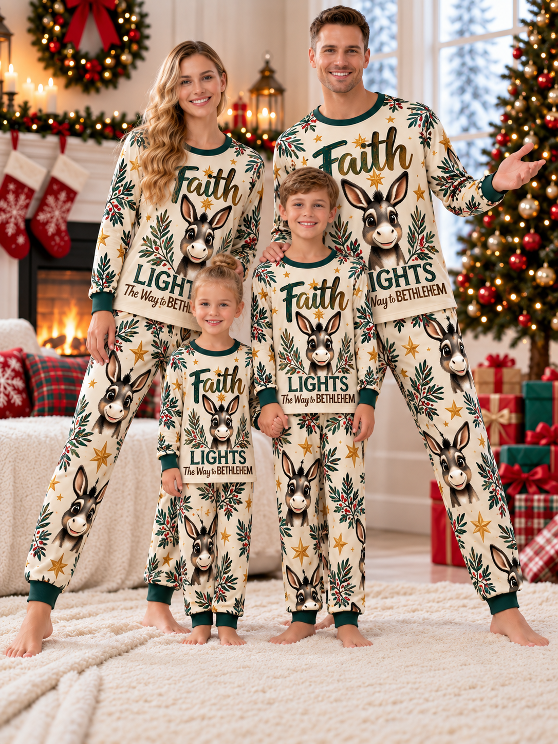 Faith Lights The Way To Bethlehem Family Mixed Cotton Pajamas