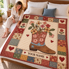 Floral Cowboy Boot Patchwork Personalized Quilt