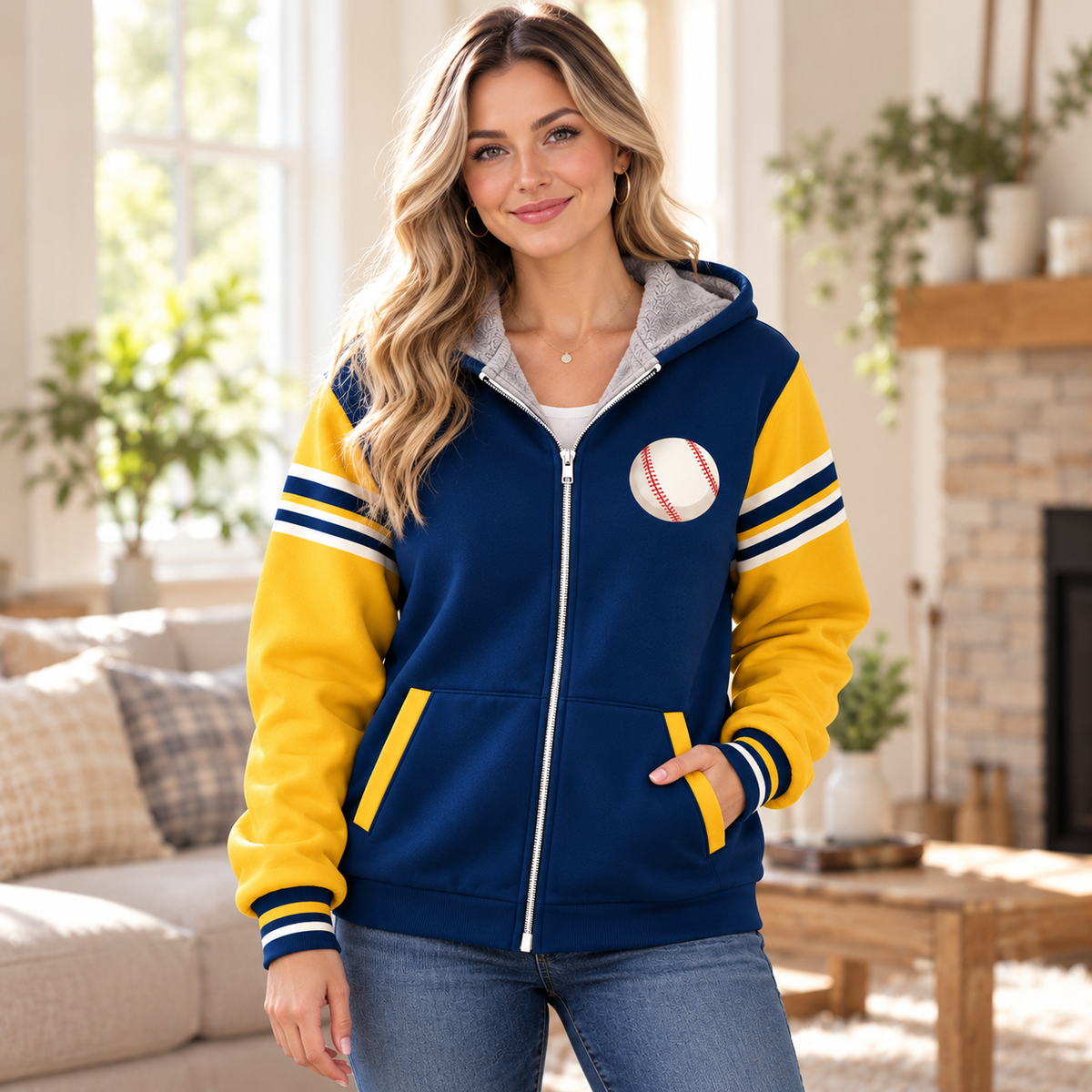 Baseball Player Navy Gold Personalized Fleece Jacket