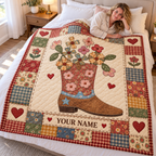 Floral Cowboy Boot Patchwork Personalized Quilt