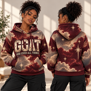 Burgundy Clouds and Golden Stars Waffle Hoodie
