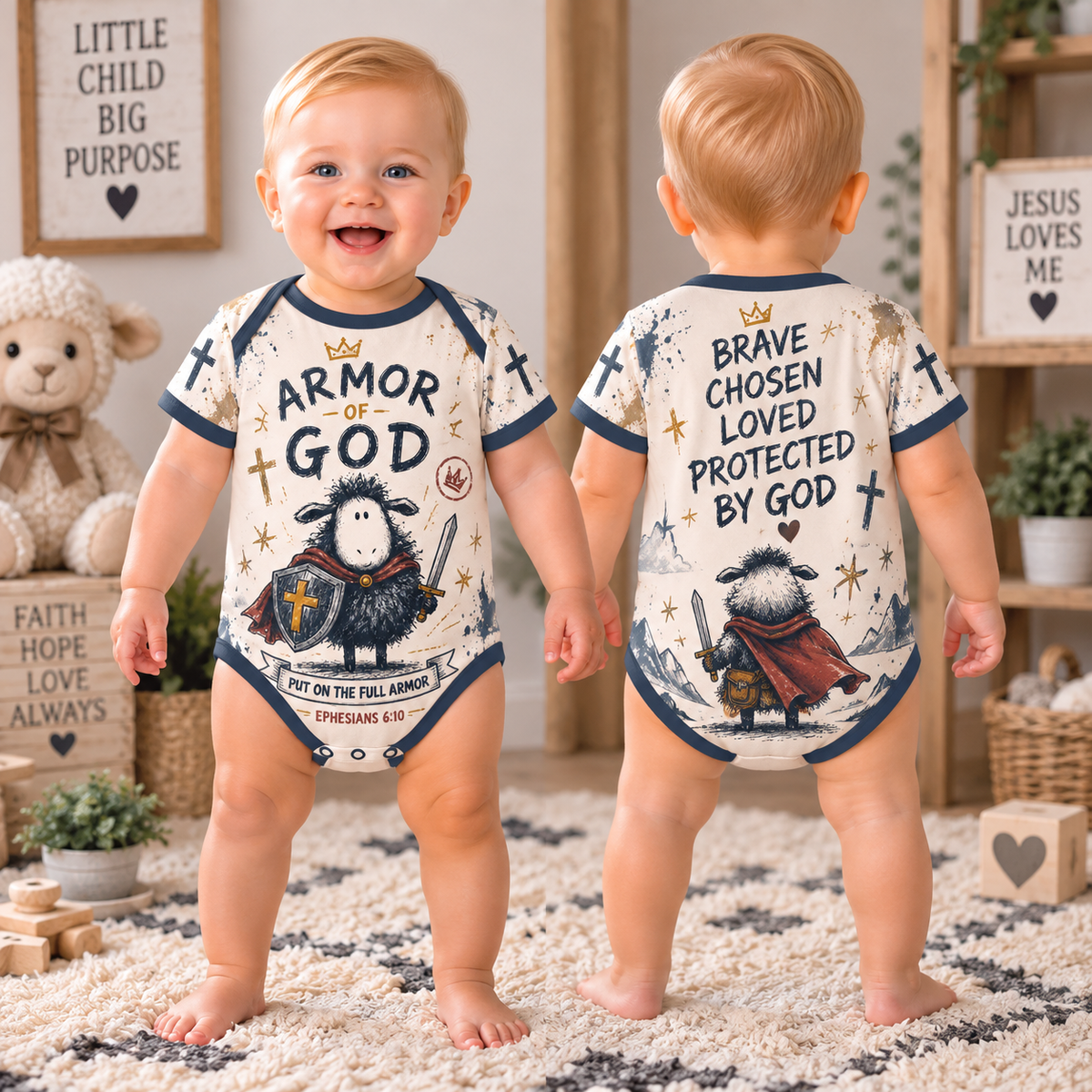 Armor Of God Warrior Lamb Baby Bodysuit