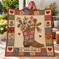 Floral Cowboy Boot Patchwork Personalized Quilt