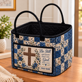 Navy Floral Patchwork Personalized Quilted Storage Basket