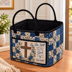 Navy Floral Patchwork Personalized Quilted Storage Basket